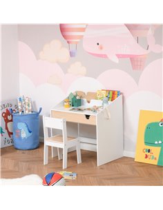 HOMCOM Kids Desk and Chair Set, Children Study Table with Storage, White 2