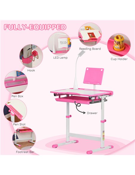 HOMCOM Kids Desk and Chair Set with USB Lamp, Pink and White 312-062PK - pic 26668 | FastDaddyshop