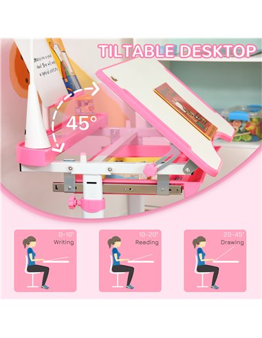 HOMCOM Kids Desk and Chair Set with USB Lamp, Pink and White 312-062PK