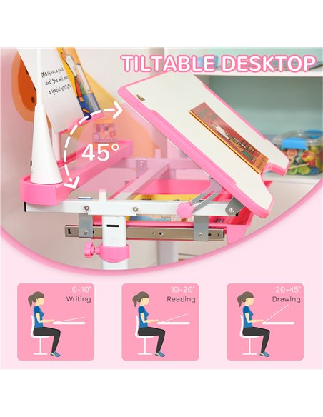 HOMCOM Kids Desk and Chair Set with USB Lamp, Pink and White 312-062PK - pic 26670 | FastDaddyshop