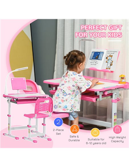 HOMCOM Kids Desk and Chair Set with USB Lamp, Pink and White 312-062PK - pic 26671 | FastDaddyshop