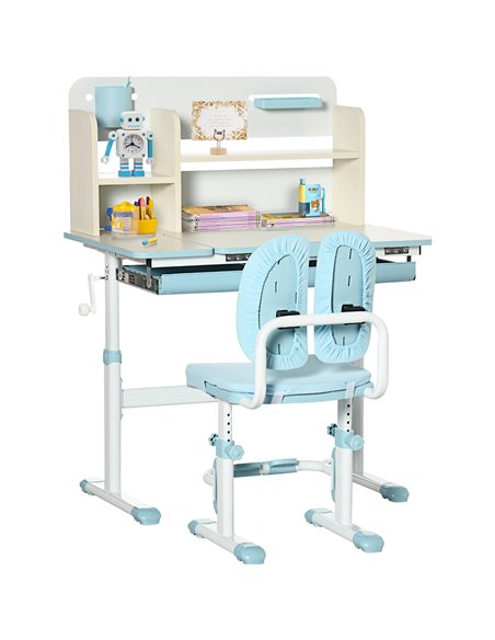 HOMCOM Kids Desk and Chair Set, Height Adjustable School Desk & Chair Set, Blue - pic 26673 | FastDaddyshop