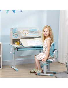 HOMCOM Kids Desk and Chair Set, Height Adjustable School Desk & Chair Set, Blue 2