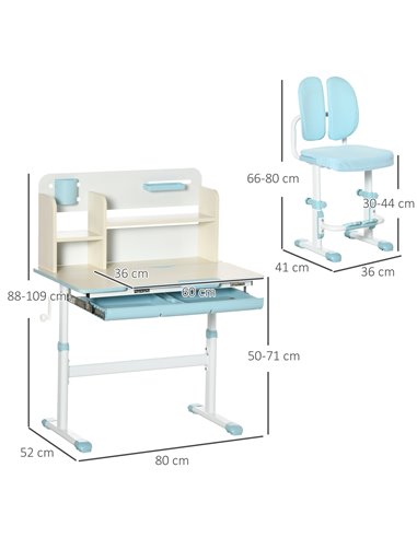 HOMCOM Kids Desk and Chair Set, Height Adjustable School Desk & Chair Set, Blue