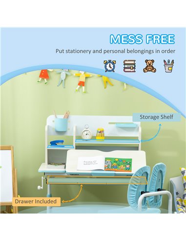 HOMCOM Kids Height Adjustable Desk and Chair Set, Blue 312-088V00BU