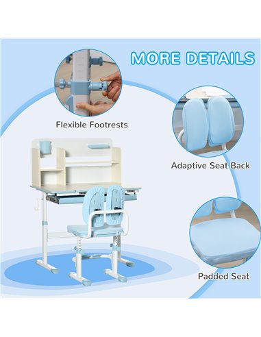 HOMCOM Kids Height Adjustable Desk and Chair Set, Blue 312-088V00BU