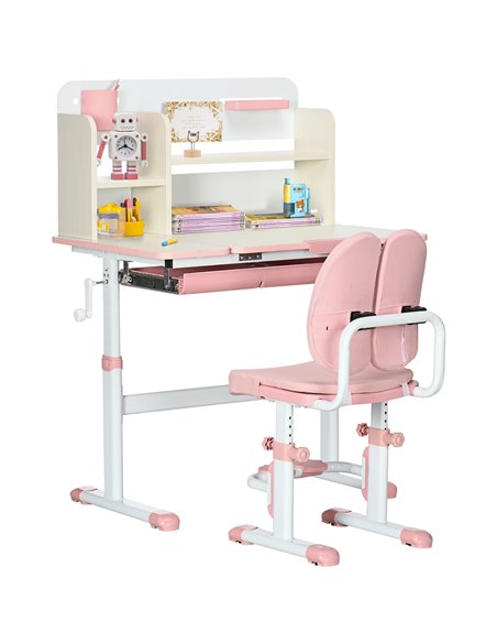 HOMCOM Kids Desk and Chair Set, Height Adjustable School Desk & Chair Set, Pink - pic 26682 | FastDaddyshop