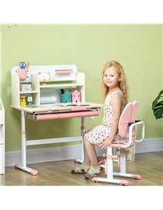 HOMCOM Kids Desk and Chair Set, Height Adjustable School Desk & Chair Set, Pink 2