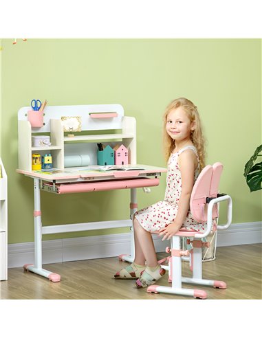 HOMCOM Kids Desk and Chair Set, Height Adjustable School Desk & Chair Set, Pink