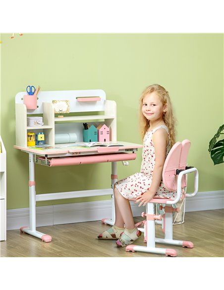 HOMCOM Kids Desk and Chair Set, Height Adjustable School Desk & Chair Set, Pink - pic 26683 | FastDaddyshop