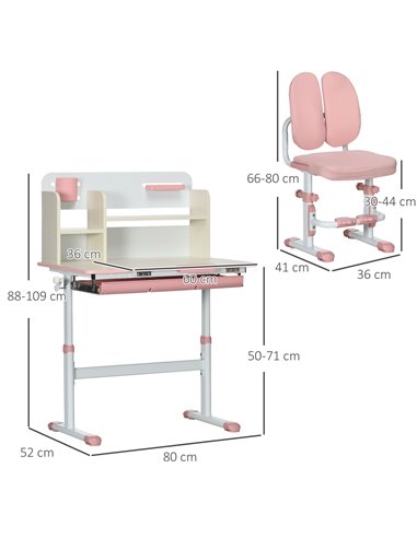 HOMCOM Kids Desk and Chair Set, Height Adjustable School Desk & Chair Set, Pink