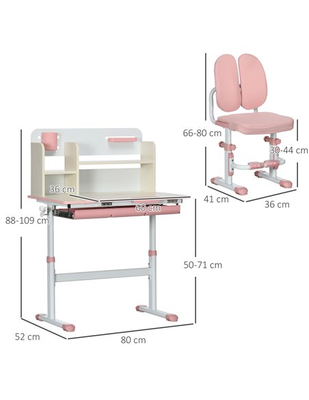 HOMCOM Kids Desk and Chair Set, Height Adjustable School Desk & Chair Set, Pink - pic 26684 | FastDaddyshop