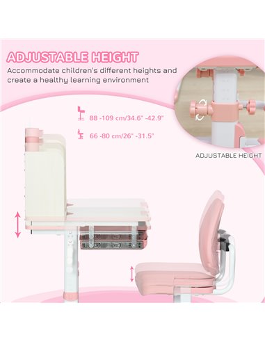 HOMCOM Kids Desk and Chair Set, Height Adjustable School Desk & Chair Set, Pink