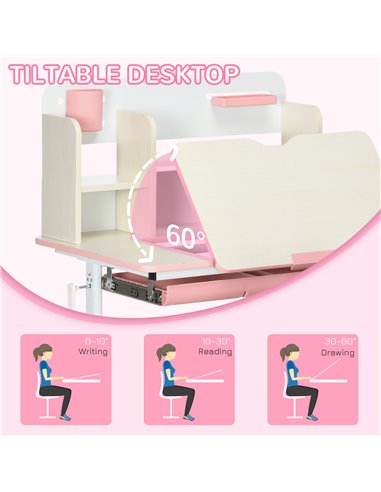 HOMCOM Kids Desk and Chair Set, Height Adjustable School Desk & Chair Set, Pink