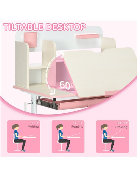 HOMCOM Kids Desk and Chair Set, Height Adjustable School Desk & Chair Set, Pink - pic 26686 | FastDaddyshop