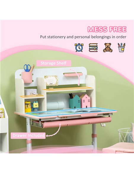 HOMCOM Kids Height Adjustable Desk and Chair Set, Pink 312-088V00PK - pic 26687 | FastDaddyshop