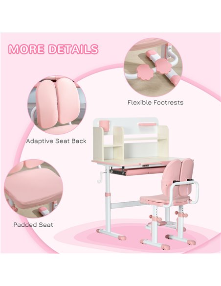 HOMCOM Kids Height Adjustable Desk and Chair Set, Pink 312-088V00PK - pic 26688 | FastDaddyshop