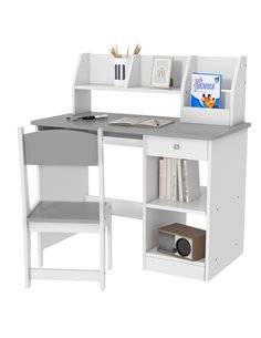 ZONEKIZ Kids Desk and Chair Set with Storage for 5-8 Year Old, 2 Pieces Childrens Table and Chair Set, Grey