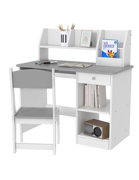 ZONEKIZ Kids Desk and Chair Set with Storage for 5-8 Year Old, 2 Pieces Childrens Table and Chair Set, Grey - pic 26691 | FastDaddyshop