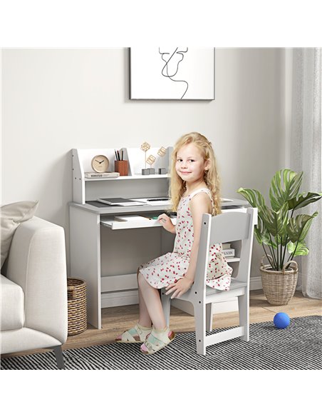 ZONEKIZ Kids Desk and Chair Set with Storage for 5-8 Year Old, 2 Pieces Childrens Table and Chair Set, Grey - pic 26692 | FastDaddyshop