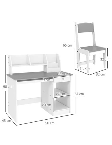 ZONEKIZ Kids Desk and Chair Set with Storage for 5-8 Year Old, 2 Pieces Childrens Table and Chair Set, Grey