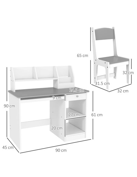 ZONEKIZ Kids Desk and Chair Set with Storage for 5-8 Year Old, 2 Pieces Childrens Table and Chair Set, Grey - pic 26693 | FastDaddyshop