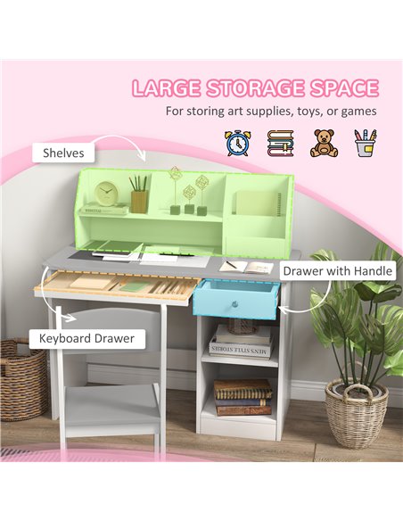 ZONEKIZ Kids Desk and Chair Set with Storage for 5-8 Year Old, 2 Pieces Childrens Table and Chair Set, Grey - pic 26694 | FastDaddyshop