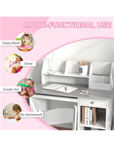 ZONEKIZ Kids Desk and Chair Set with Storage for 5-8 Year Old, 2 Pieces Childrens Table and Chair Set, Grey