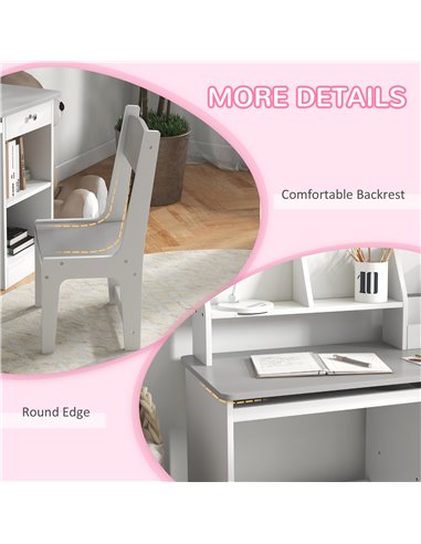 ZONEKIZ Kids Desk and Chair Set with Storage, Grey 312-107V80GY