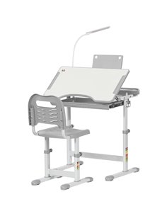 HOMCOM Kids Desk and Chair Set with USB Lamp, Grey and White