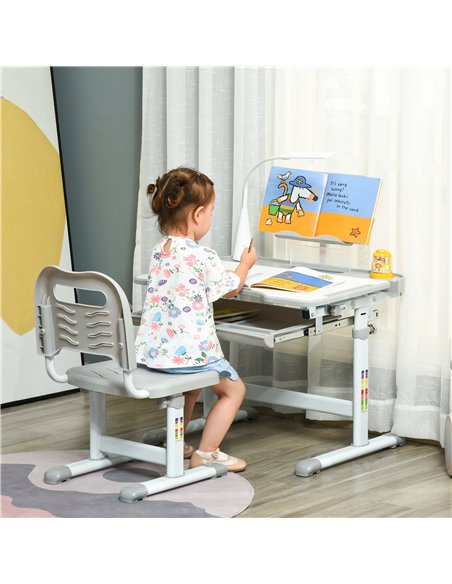 HOMCOM Kids Desk and Chair Set with USB Lamp, Grey and White - pic 26737 | FastDaddyshop