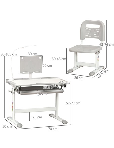 HOMCOM Kids Desk and Chair Set with USB Lamp, Grey and White - pic 26738 | FastDaddyshop