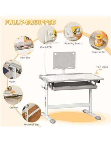 HOMCOM Kids Desk and Chair Set with USB Lamp, Grey and White