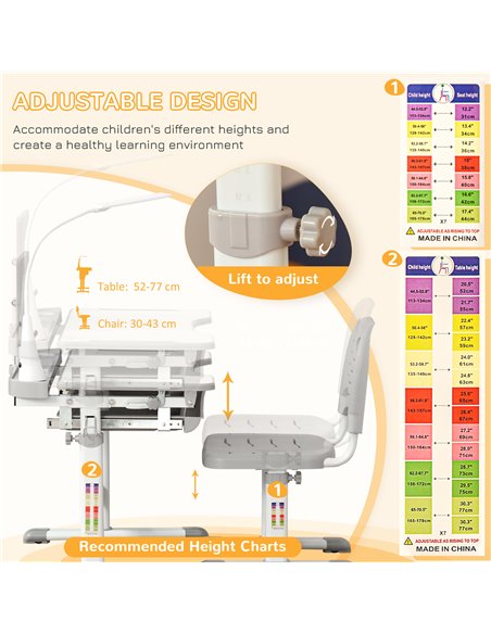 HOMCOM Kids Desk and Chair Set with USB Lamp, Grey and White 312-062GY - pic 26741 | FastDaddyshop