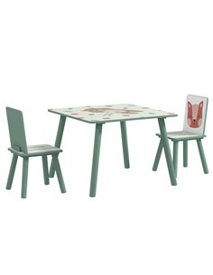 ZONEKIZ Kids Table and Chairs, Children Desk with 2 Chairs Set, Green