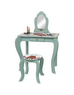 ZONEKIZ Kids Dressing Table with Mirror and Stool, Girls Vanity Table, Makeup Desk with Drawer, Green
