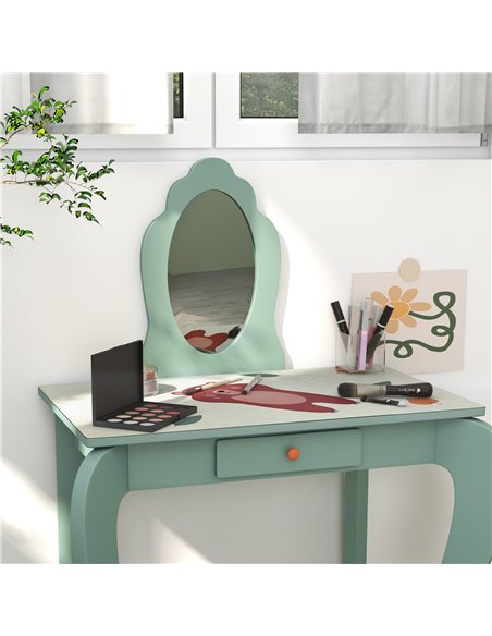 ZONEKIZ Kids Dressing Table with Mirror and Stool, Green 316-008V80GN - pic 26796 | FastDaddyshop