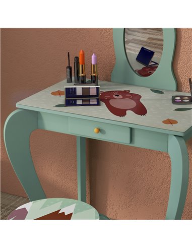 ZONEKIZ Kids Dressing Table with Mirror and Stool, Green 316-008V80GN