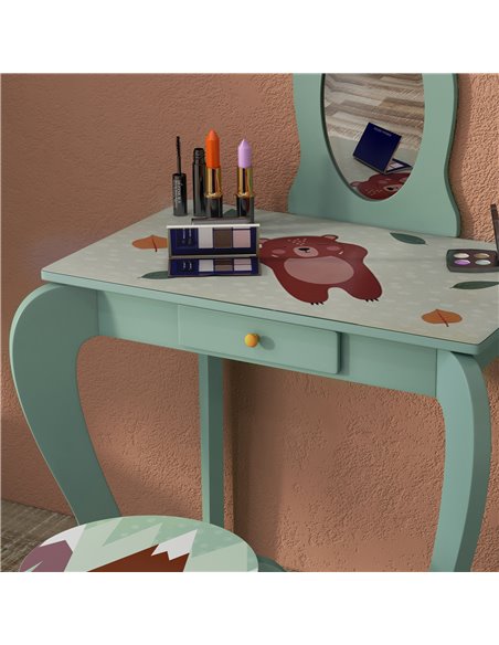 ZONEKIZ Kids Dressing Table with Mirror and Stool, Green 316-008V80GN - pic 26797 | FastDaddyshop