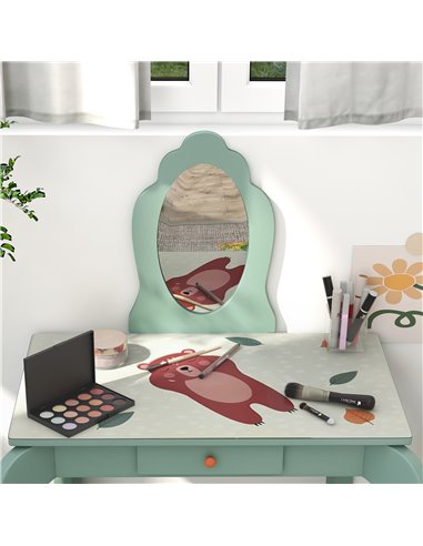 ZONEKIZ Kids Dressing Table with Mirror and Stool, Green 316-008V80GN