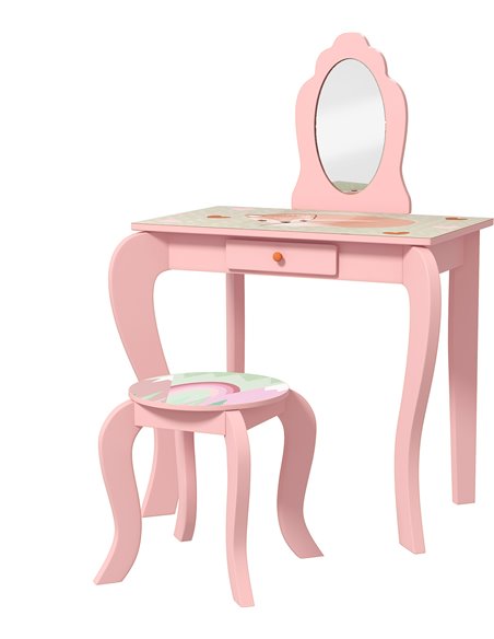 ZONEKIZ Kids Dressing Table with Mirror and Stool, Girls Vanity Table Makeup Desk, Pink - pic 26799 | FastDaddyshop