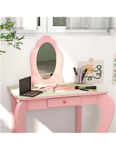 ZONEKIZ Kids Dressing Table with Mirror and Stool, Pink 316-008V80PK