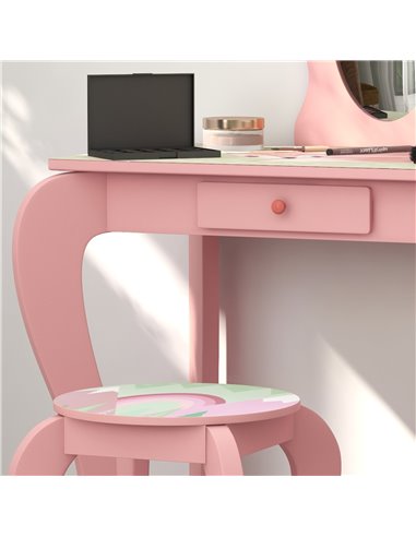 ZONEKIZ Kids Dressing Table with Mirror and Stool, Pink 316-008V80PK