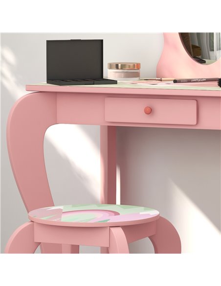 ZONEKIZ Kids Dressing Table with Mirror and Stool, Pink 316-008V80PK - pic 26806 | FastDaddyshop