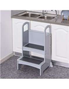 HOMCOM Kitchen Helper Step Stool with 2 Steps & Handles Suitable for Children Learning Platform for Kids and Toddlers, Footstool 2
