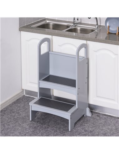 HOMCOM Kitchen Helper Step Stool with 2 Steps & Handles Suitable for Children Learning Platform for Kids and Toddlers, Footstool