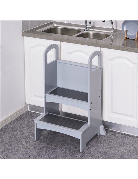 HOMCOM Kitchen Helper Step Stool with 2 Steps & Handles Suitable for Children Learning Platform for Kids and Toddlers, Footstool - pic 26809 | FastDaddyshop