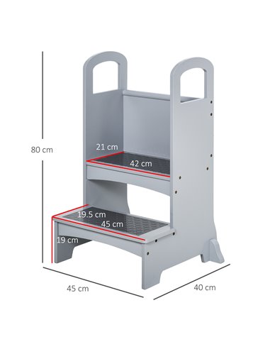 HOMCOM Kitchen Helper Step Stool with 2 Steps & Handles Suitable for Children Learning Platform for Kids and Toddlers, Footstool