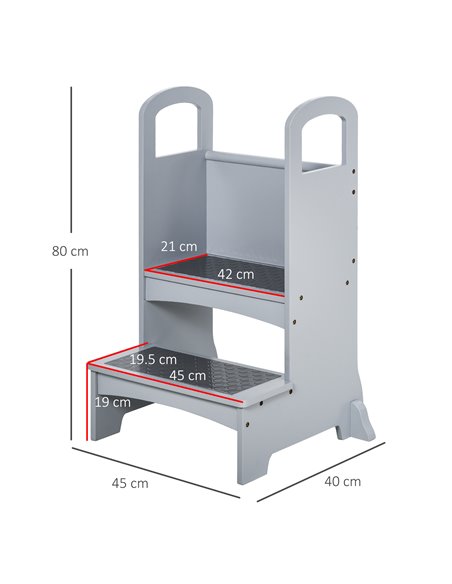 HOMCOM Kitchen Helper Step Stool with 2 Steps & Handles Suitable for Children Learning Platform for Kids and Toddlers, Footstool - pic 26810 | FastDaddyshop