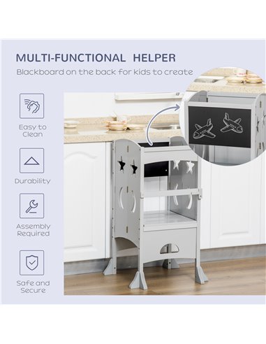 HOMCOM Kids Step Stool with Lockable Handrail, Grey 312-058GY